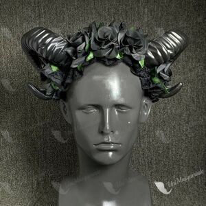 Restyle Sheep Horn Flower Headband Gothic Beauty Horror Horns Halloween Rose